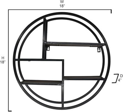 Admired By Nature, 18" Mounted Iron Circle Hanging Storage Shelving Floating Shelf 4 Tier Floating Circular Wall Decor Round Decorative Hanging Shelves, Sphere Shape Wall Shelf For Home, Black, 1 unit