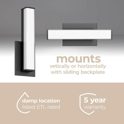 Edge Advantage 14in LED Bathroom Vanity and Wall Light 15W 1,250 Lumens 5-CCT Selectable 2700-3000-3500-4000-5000K in Matte Black with Adjustable Backplate