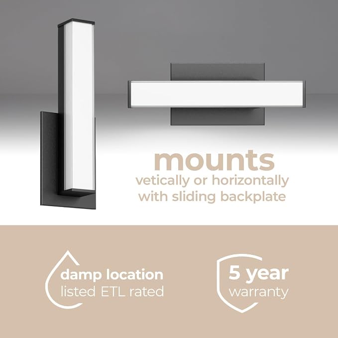 Edge Advantage 18in LED Bathroom Vanity and Wall Light 18W 1,500 Lumens 5-CCT Selectable 2700-3000-3500-4000-5000K in Matte Black with Adjustable Backplate