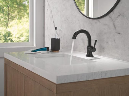 Delta Roe Matte Black Bathroom Faucet 1 Hole, Single Hole Bathroom Sink Faucet for Vanity, Push-Pop Drain Assembly, Matte Black 15985LF-BL