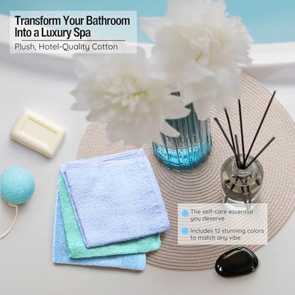 Living Fashions Washcloths, 13" x 13" Washcloths 12 Pack, Face Towels