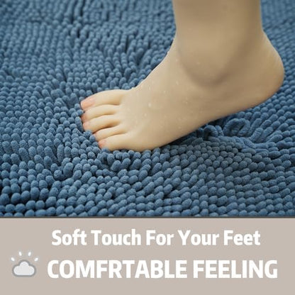 Bathroom Rugs Sets 2 Piece Chenille Bathroom Rugs,Extra Thick and Absorbent,Strong PVC Non-Slip Underside, Machine Washable, Dry Quckily, Soft Cozy Plush for Toilet,Bedroom (Deep Blue)