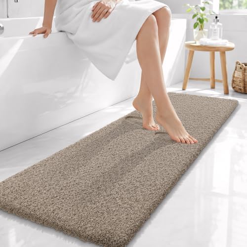 OLANLY Microfiber Bathroom Runner Rugs 59x20, Ultra Soft Bath Mat, Greige