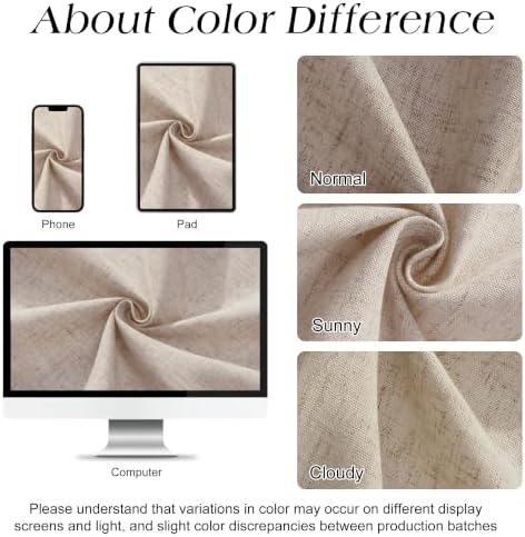 Naturoom Linen Shower Curtain 90 Inch Long for Bathroom Sand Beige 1 Panel