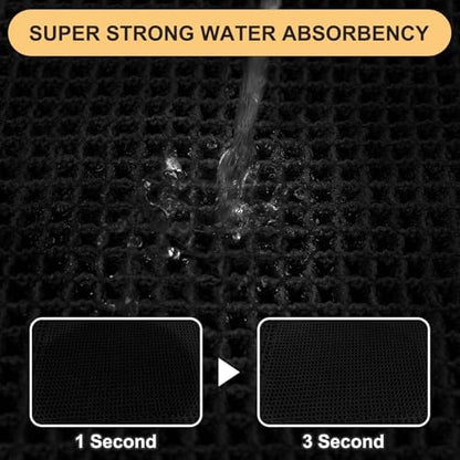 Upgrade Waffle Bath Mat, Boho Bathroom Rugs Absorbent Non Slip, Ultra Soft Bathroom Mat, Machine Washable Knit Bath Rugs with Border for Bathroom, Bedroom, Kitchen, Shower, Tub, 36"x24", Black
