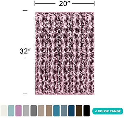 Turquoize Bathroom Rug 20"x32", Absorbent Chenille Bath Rug, Mauve/Rose