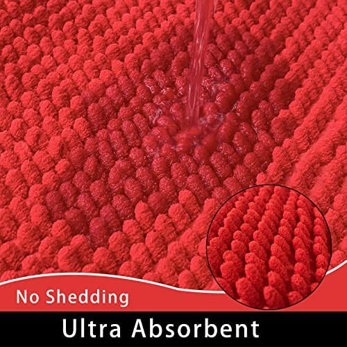 Chenille Bath Mat Microfiber Floor Mat Baby Bath Mat for Kids Washable Bathroom Dry Fast Water Absorbent Shower Mat Area Rugs (23.6" x 34.6", Red)