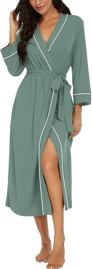 PrinStory Womens Robe Long Knit Bathrobe Lightweight Soft Robes Ladies Bath Robe