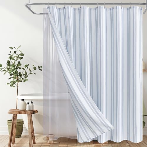 ORTIGIA 3 in 1 Waterproof Shower Curtain PEVA Liner Set 72x72 Inch,Blue