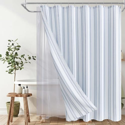 ORTIGIA 3 in 1 Waterproof Shower Curtain PEVA Liner Set 72x72 Inch,Blue