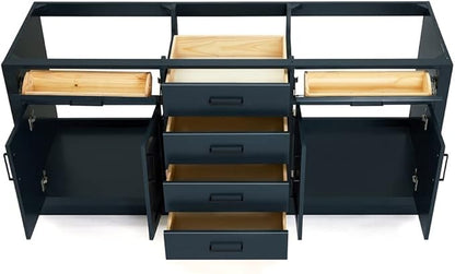 ARIEL Hepburn 72-inch Bathroom Vanity Base Cabinet,Solid Wood, 4 Soft Closing Doors, 6 Dovetail Drawers, Midnight Blue