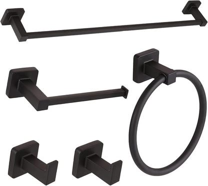5 Piece Bathroom Hardware Accessories Set Matte Black,24 Inch Towel Bar Set,Towel Rack Set,Bathroom Towel Holder Set
