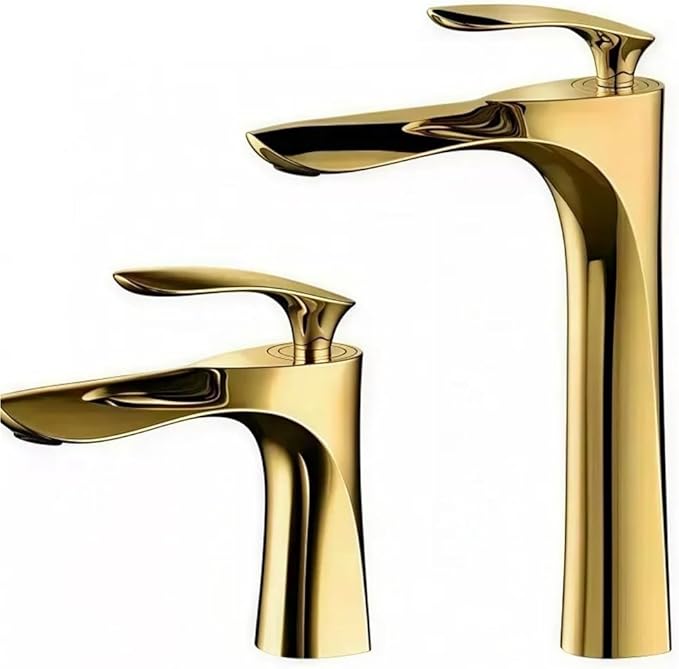 Faucet Golden Maple Leaf Faucet for Hot and Cold Household Use Raised Washbasin Countertop Basin Single Hole Faucet(Gold Short) Faucet