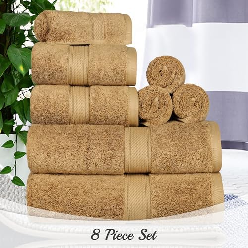 SUPERIOR Egyptian Cotton Ultra Plush & Absorbent, 8 Piece Set, Toast
