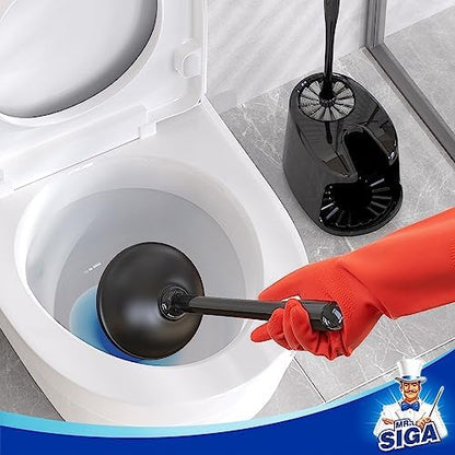MR.SIGA Toilet Plunger and Brush with Holder for Toilet Cleaning, Black
