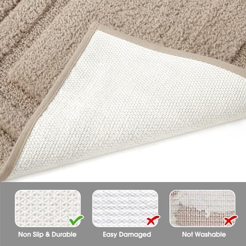 HOMEIDEAS Bathroom Rugs Sets 2 Piece, Super Soft and Absorbent Non Slip Microfiber U-Shaped Toilet Bath Mat Set (20"x32"+U20 x24, Beige)