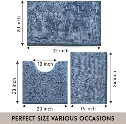 Bathroom Rugs Sets 3 Piece Non Slip,Bath Rugs with PVC Backing Bath Carpet,Bathroom Rug Washable,Absorbent,Plush Carpet Mats,Bath Mats for Bedroom, Kitchen,Tub,Home Decor (Deep Blue)