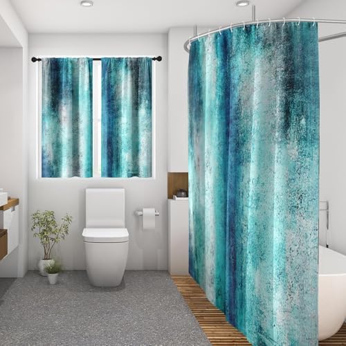 Shower Curtain Set, for Bathroom Decor 72" x 72", Abstract Teal