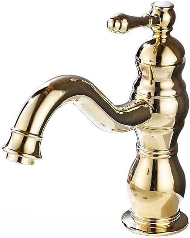 Brushed Nickel Basin Faucet Single Handle Hot Cold Water Bathroom Tap Deck Mounted Long Spout Lavatory Sink Mixer Faucet,Gold,Include:1*Faucet