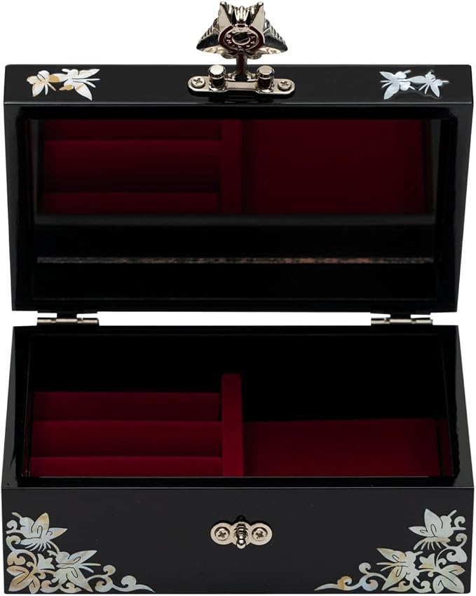 February Mountain Mother-of-Pearl Jewelry Box – Elegant Purple Lacquered Keepsake with Peony & Butterfly Design, Red Velvet Interior – Christmas, Birthday Gift, Unique Jewelry Organizer for Women