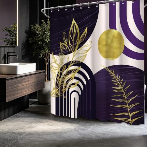Dark Purple and Gold Extra Long Shower Curtain, Tall 72X78 in