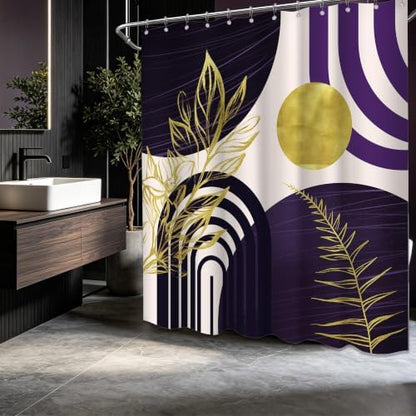 Dark Purple and Gold Extra Long Shower Curtain, Tall 72X78 in