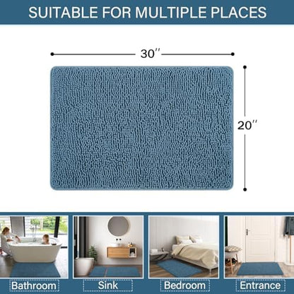 LOCHAS Luxury Bathroom Rug Shaggy Bath Mat 20 x 32 Inch, Denim Blue