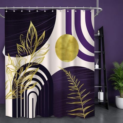 Dark Purple and Gold Extra Long Shower Curtain, Tall 72X84 in