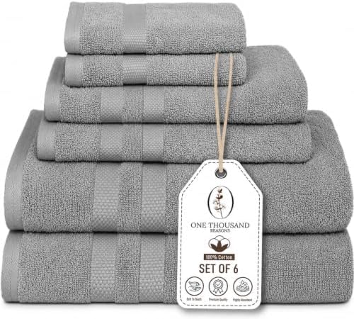 Premium Staple Cotton Bathroom Towel Set - Gray 600 GSM 6-Piece Luxury Bath Towel Set 3 Stripe - 2 Bath Towels, 2 Hand Towels & 2 Washclothes Set - High Absorbent & Quick Dry for Gym, Spa, Hotel