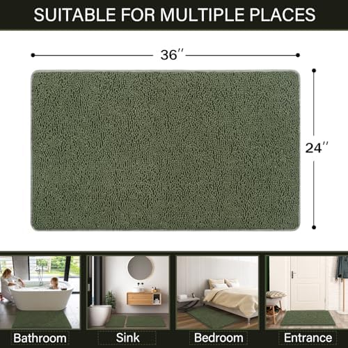 LOCHAS Luxury Bathroom Rug Shaggy Bath Mat 24 x 36 Inch, Olive Green