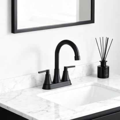 VCCUCINE Bathroom Faucets for Sink 3 Hole, Hurran 4 inch Matte Black with Pop-up Drain and 2 Supply Hoses, Stainless Steel 2-Handle Centerset Faucet for Sink Vanity,VC-MC-010B