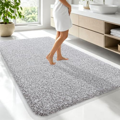 OLANLY Microfiber Bathroom Rugs 70x46, Quick Dry Mat, Light Grey and White