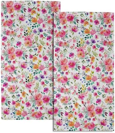 Spring Summer Floral Hand Towels Set of 2, Multicolor Flower Decorative Bathroom Towel 28x14 Inch, Soft Absorbent Microfiber Wash Cloth for Kitchen Gym Hotel Home Decor