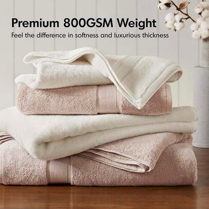Madison Park 800GSM 100% Cotton Bathroom Bath Towel Set of 8, Cream
