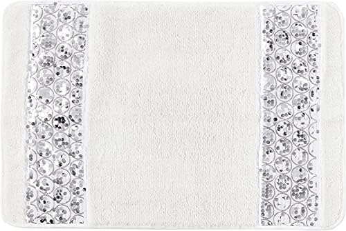 Zahari Home Sinatra Modern Bathroom Rug Classic Luxury Bath Rug Contemporary Decor Stylish Bath Mat for Shower Unique Design White Bathroom Rug Bath Shower Tub Decor Bling