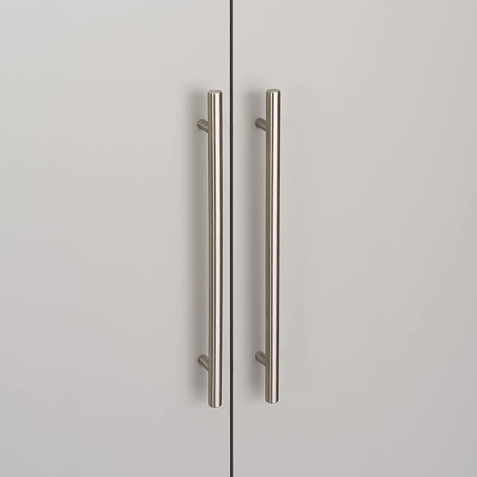 Prepac HangUps 24'' Upper Cabinet, Wall Hanging Storage Cupboard for Garage, Bathroom, Kitchen, Laundry Room Organization, Light Gray with Satin Nickel Handles