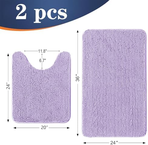 OLANLY Chenille Bathroom Rugs Mats Sets 2 Piece, 36"x24"+24"x20", Lavender