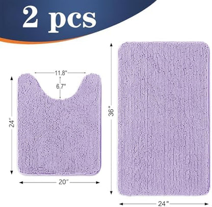 OLANLY Chenille Bathroom Rugs Mats Sets 2 Piece, 36"x24"+24"x20", Lavender