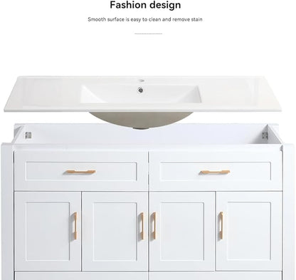 LZ LEISURE ZONE 48" Bathroom Vanity with Ceramic Sink Combo, Abundant Cabinet -4 Soft Close Doors and 4 Drawers, White