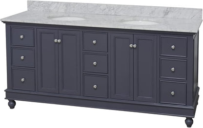 Bella 72-inch Double Bathroom Vanity (Marine Gray/Carrara): Includes Marine Gray Cabinet with Authentic Italian Carrara Marble Countertop and White Ceramic Sinks