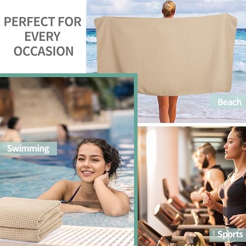 Microfiber Waffle Bath Towels, 4 Pieces, Soft, Absorbent, Fast Drying, Lint Free 430 GSM (Beige+Gray+Blue+White)