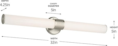 Kichler Sashi 32" LED Large Bath Bar with White Glass in Brushed Nickel, Modern, for Vanity, Fireplace, Buffet, Hallway, Vanity Mirror, (32" W x 5" H) 55193NILED