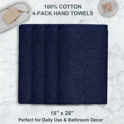 VOOVA & MOVAS Hand Towels 4PC, 100% Cotton, 18x28 in, Navy Blue