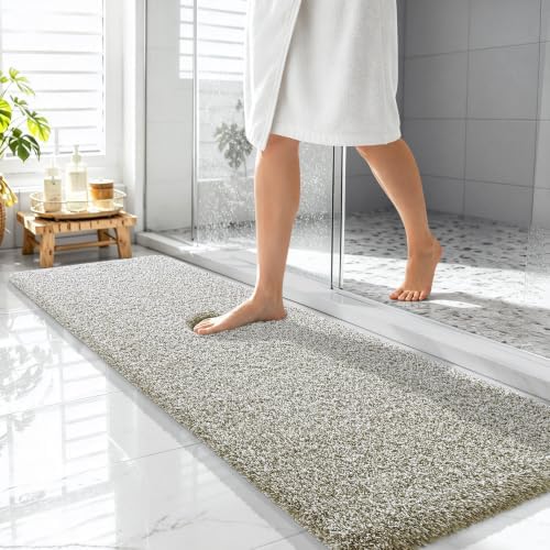 OLANLY Microfiber Bathroom Rugs 59x20, Quick Dry Mat, Moss Green and White