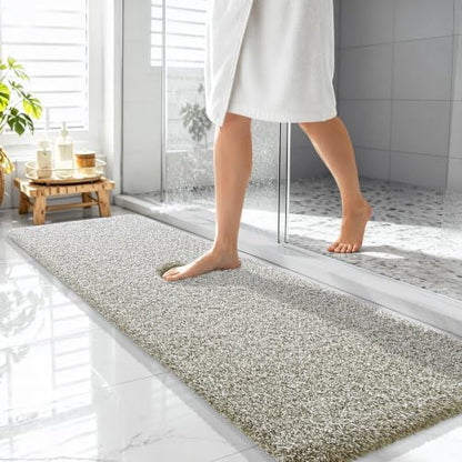 OLANLY Microfiber Bathroom Rugs 59x20, Quick Dry Mat, Moss Green and White