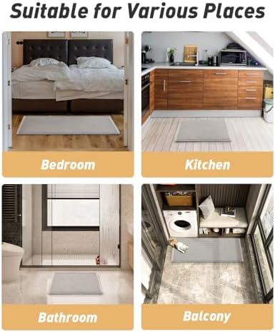 AMOAMI Upgraded Waffle Runner Rug Super Absorbent Non Slip Bath Mats for Bathroom Machine Washable Bathroom Runner Rug with Tassels, Ideal for Hallway Bedroom Laundry Room, 2' x 6', LightGrey & Cream
