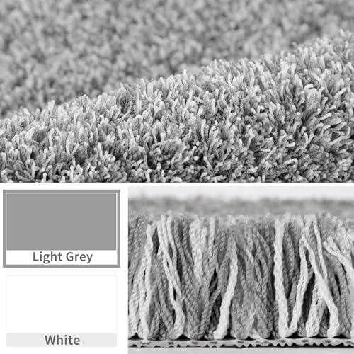 Yimobra Fluffy Toilet Rugs U Shaped, Shaggy Soft Comfortable Non Slip, Water Absorbent Microfiber Bath Mat, Dries Quickly, Machine Washable Thick Bathroom Floor Rugs, 24"x 20", Light Gray and White
