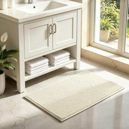 SUBRTEX Bathroom Rugs, 20" x 32" Chenille Bath Rug Soft Short Plush Bath Mat Soft Shower Mat Water Absorbent Shower Mat Quick Dry Machine Washable, Cream White