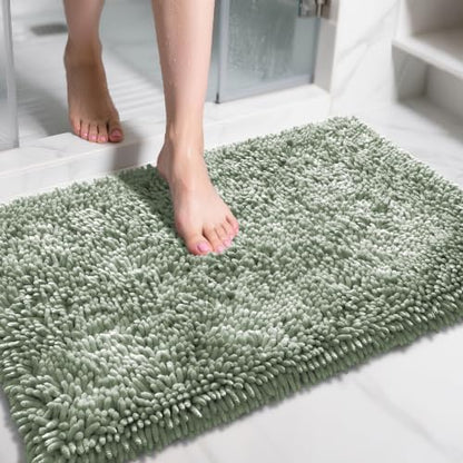 Yimobra Large Bathroom Rug Non Slip 36x24 Inch, Extra Thick Soft Absorbent Chenille Bath Mat, Machine Washable Bath Rugs for Bathroom Floor, Tub and Shower, Home Decor Accessories, Sage Green