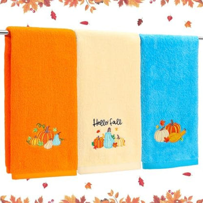 JarThenaAMCS 3Pcs Fall Pumpkin Hand Towels Cotton Embroidered Bathroom Towel Orange Blue Pumpkin Absorbent Dish Towel for Autumn Thanksgiving Drying Cleaning Cooking Gift Kitchen, 29.5 x 13.7 Inch